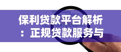 保利贷款平台解析：正规贷款服务与灵活借款方案推荐